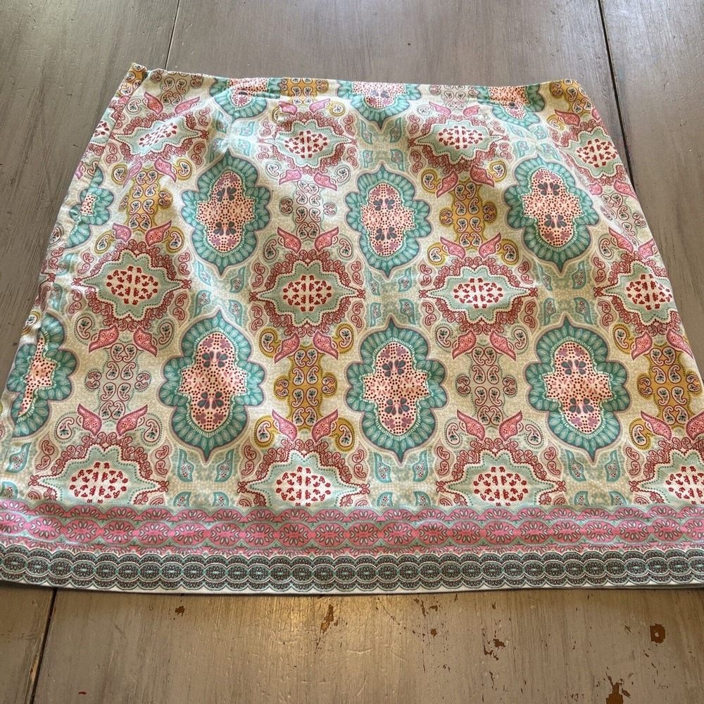 Talbots Aqua Blue Pink Yellow Persian Paisley Print Skirt Sz 16 Cotton Side Zip - Picture 9 of 9